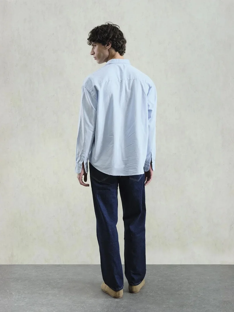 Giesto Maya Blue GIESTO Embroidered Button-Up Poplin Shirt for Men | Best Price UAE